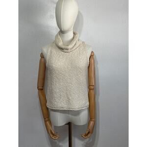 Anthropologie Pilcro Chunky Knit Sleeveless Roll Neck Sweater L Cream Casual